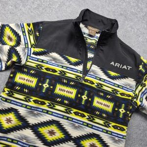 Ariat Mens Southwestern Geometric Fleece Quarter Zip Pullover Yellow Black Small